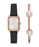 Emporio Armani Gianni T Bar Quartz Mother of Pearl Dial Blue Leather Strap Watch For Women - AR11466